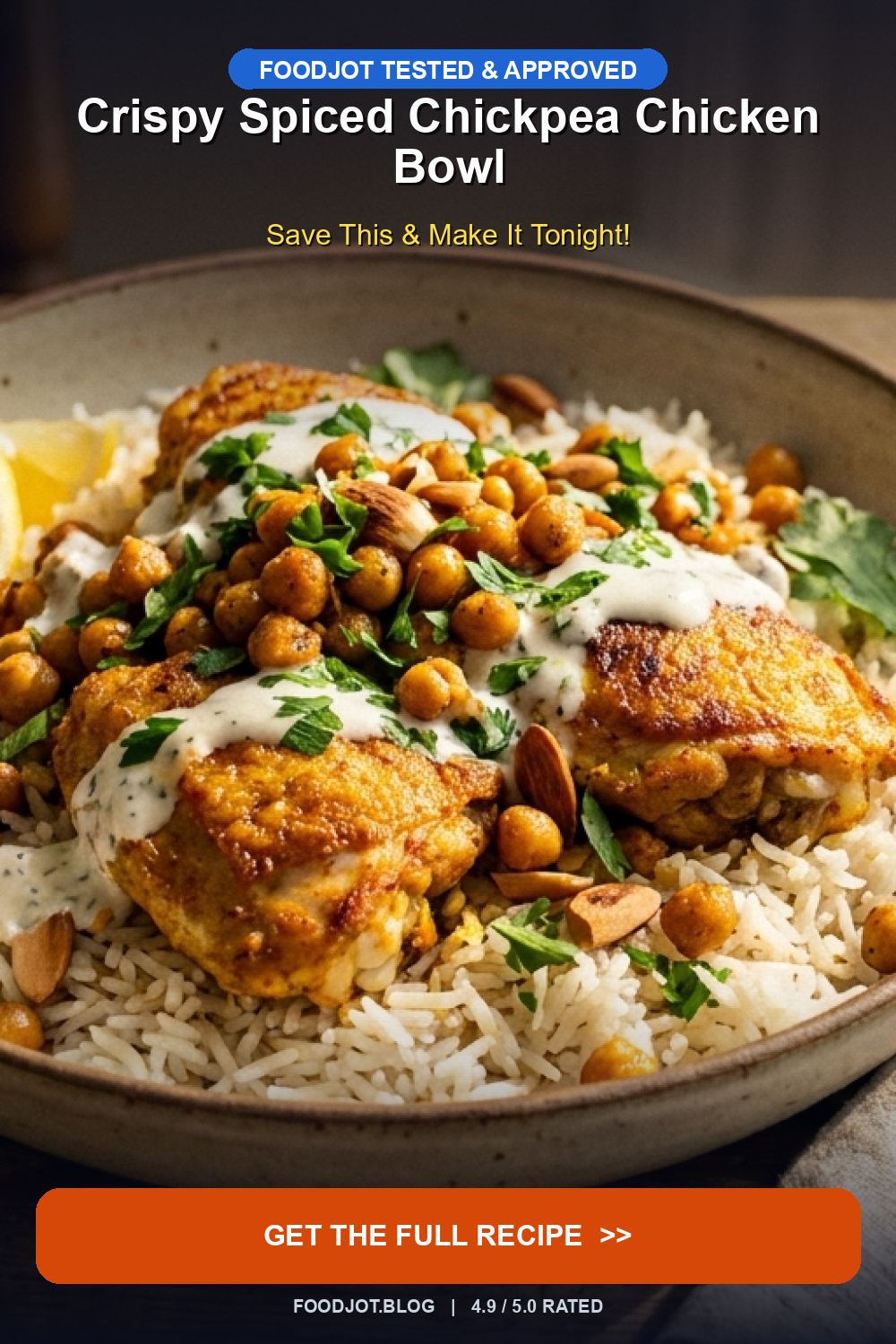 Crispy Spiced Chickpea Chicken Bowl — High Protein... - Pinterest Pin